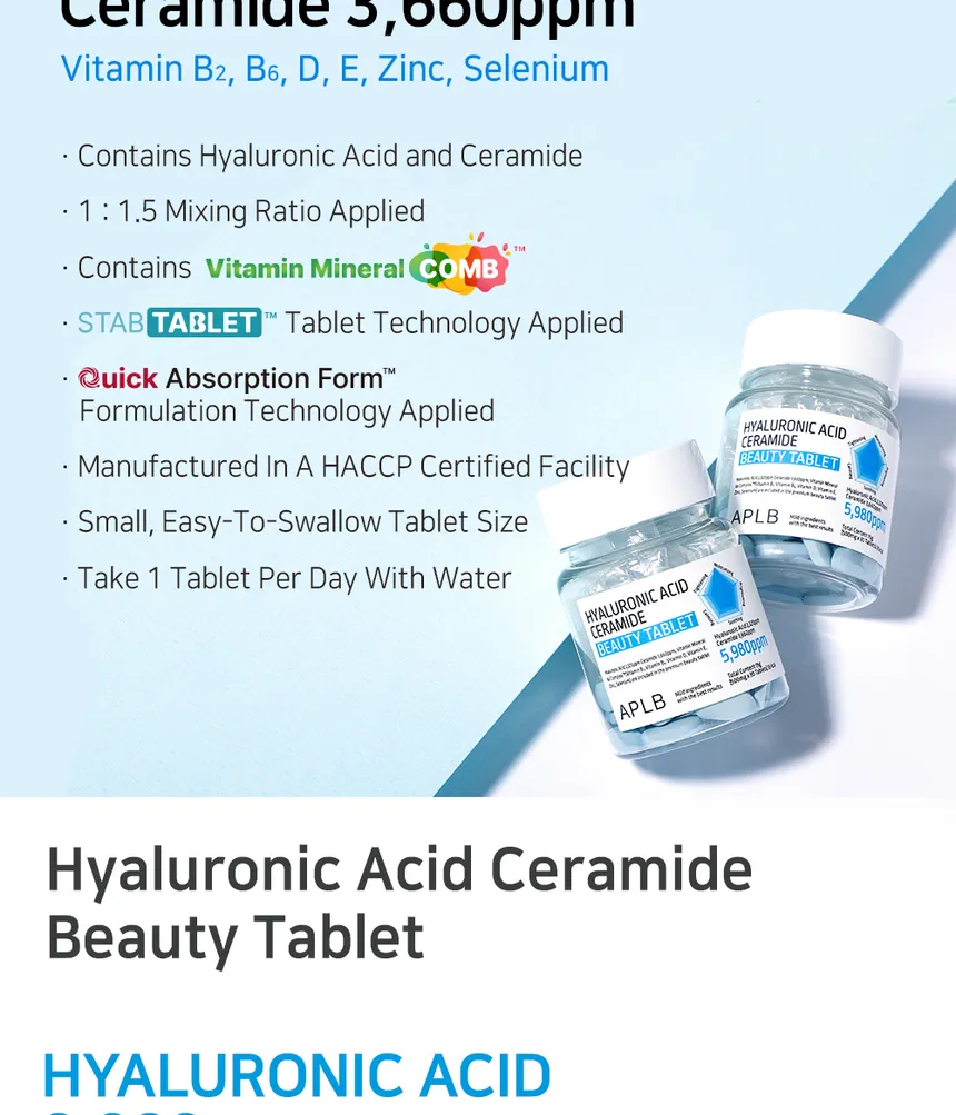 APLB Hyaluronic Acid Ceramide Beauty 500Tablet – 5,980ppm
